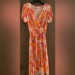 Vibrant Orange and Pink Wrap Dress